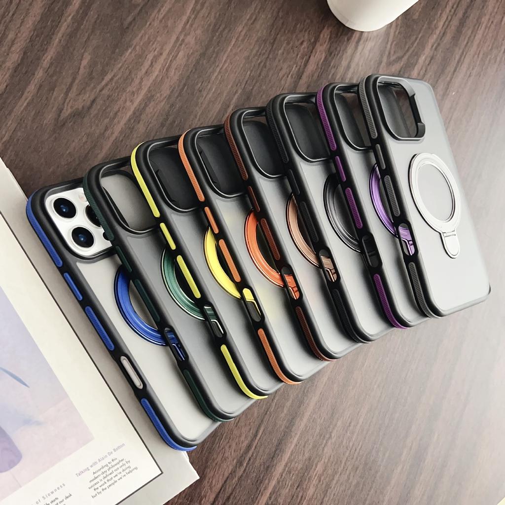 Magnetic Stand Suitable for IPhone16 Phone Case, Apple 15Promax, Two-color Shield Armor, Anti-slip Edge, Simple