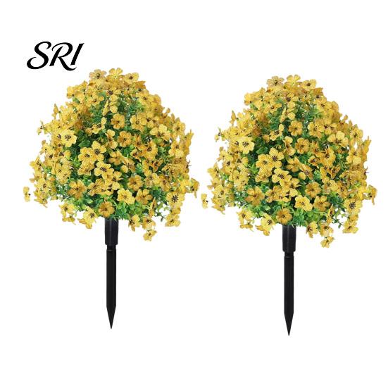 Realistic Fake Flower Stake Artificial Violet Topiary Trees with Spike UV Resistant Faux Shrubs No Watering Shrub Bushes Spring Summer Plants