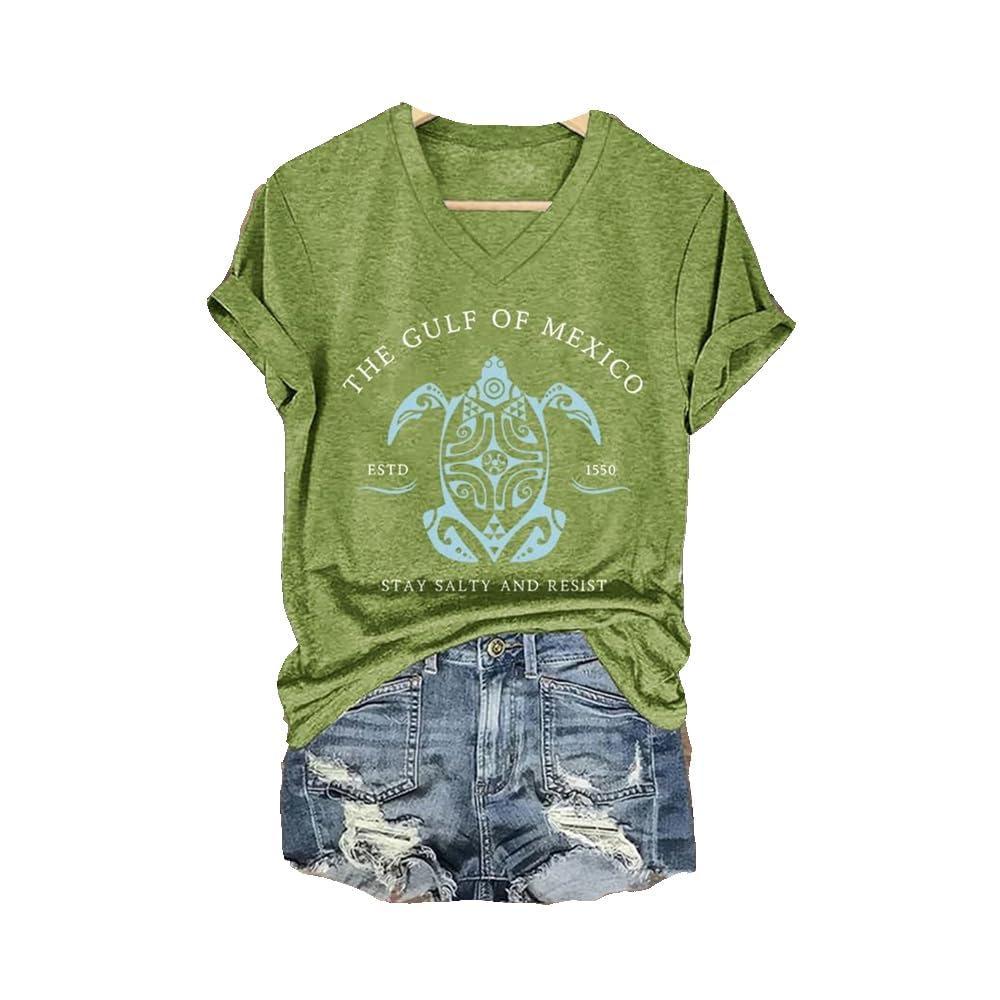 

Летний топ с V-образным вырезом, 3D градиентом, принтом букв черепахи, модная повседневная женская футболка с коротким рукавом XS