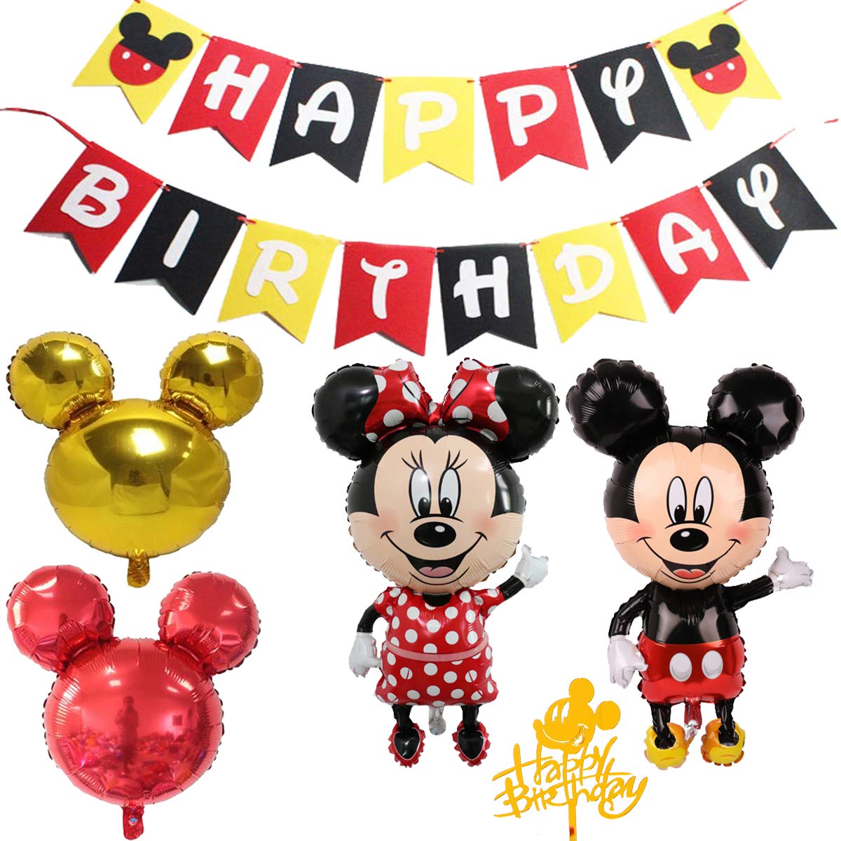 

Набор для вечеринки с украшениями на день рождения Микки Мауса, персонажи Диснея Минни Маус, милые дети, 3 мальчика, девочки, красный, желтый, черный, гирлянда С днем рождения ,