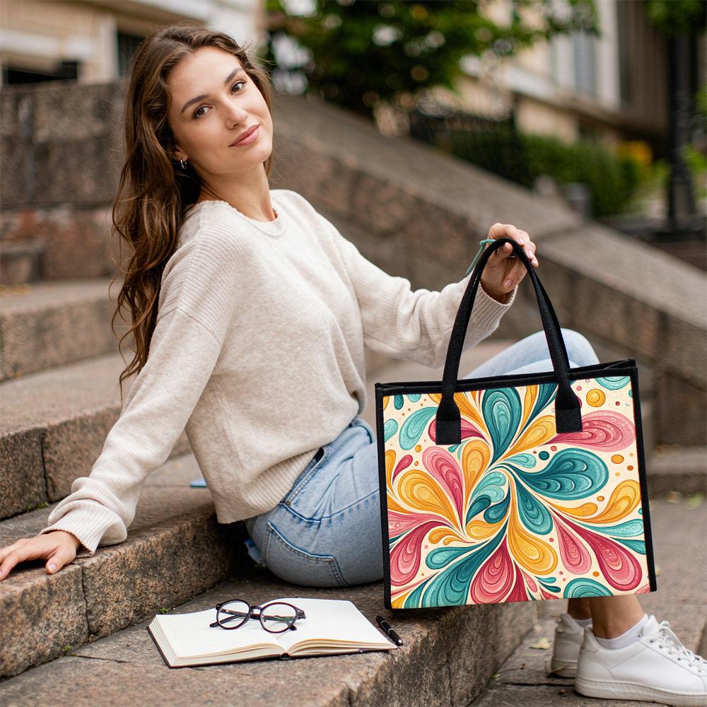 Colorful Swirl Print Tote Bag Portable Shoulder Bag For Daily Use Stylish Casual Handbag