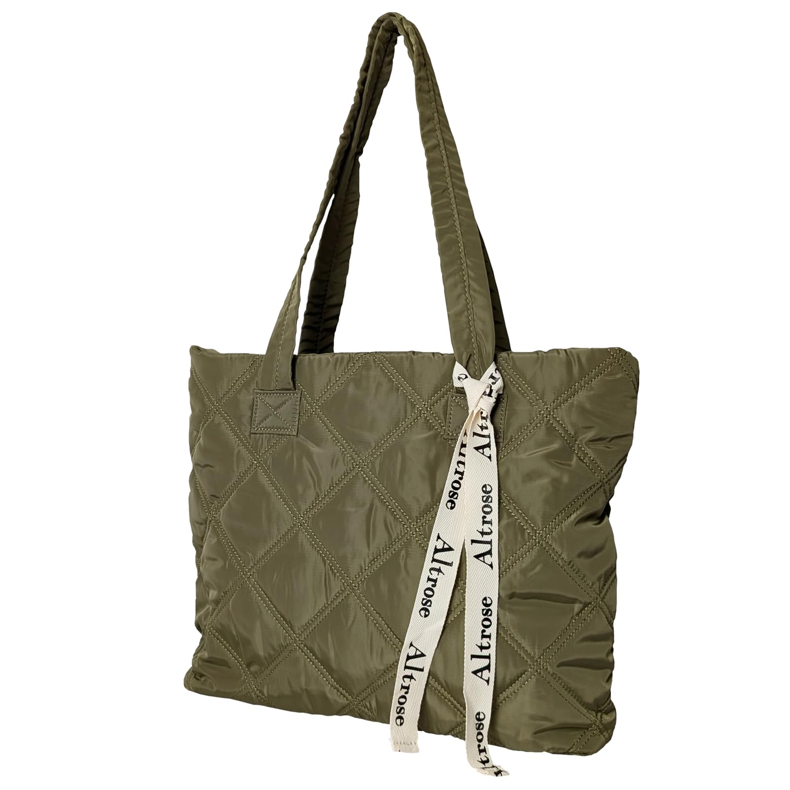 

Quilted tote bag for large A4 for shoulder A4 with for daily khaki [Crossmarberry] women, size, commuting, lightweight, nylon, bag, stylish, business,