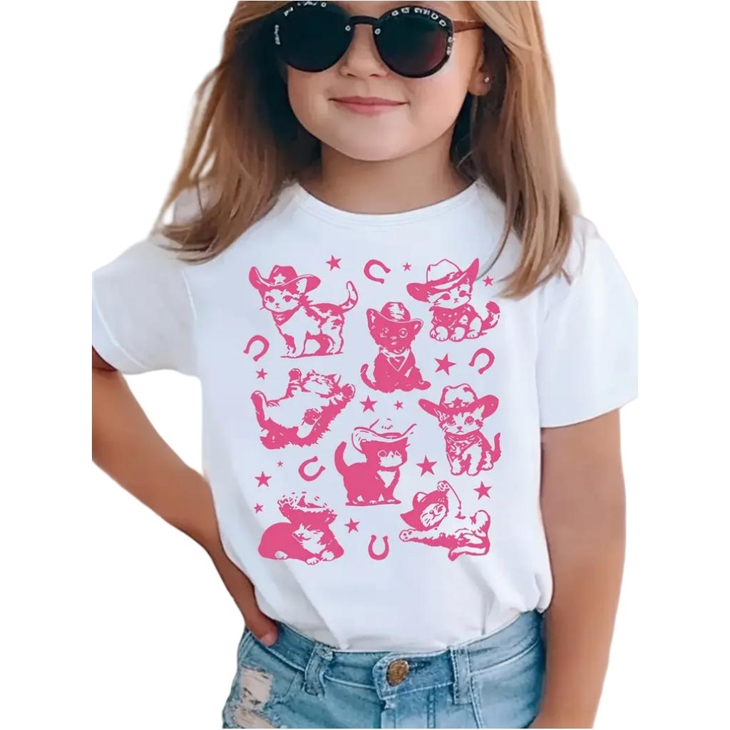 Pink Girl Top Kids Tshirt Toddler Summer Clothes Breathable Cute Boys Clothing Casual Short Sleeve Crew Neck Top Junior T-Shirt
