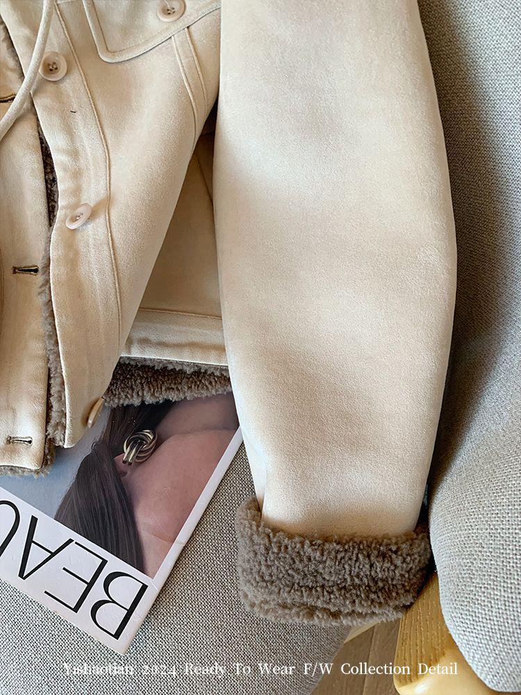 Women's Korean Style Suede Lambswool Leather Fur Jacket: 2025 Autumn/Winter Petite, Loose, Thickened Top