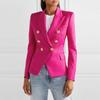 Women's Lapel Double Breasted Blazer Solid Color Long Sleeve Slim Fit Formal Business Short Suit Jacket