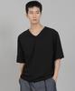 Seinteukeulu Plain V-Neck 16S Cotton Knee-Length Short Sleeve T-Shirt V-8A01 Black