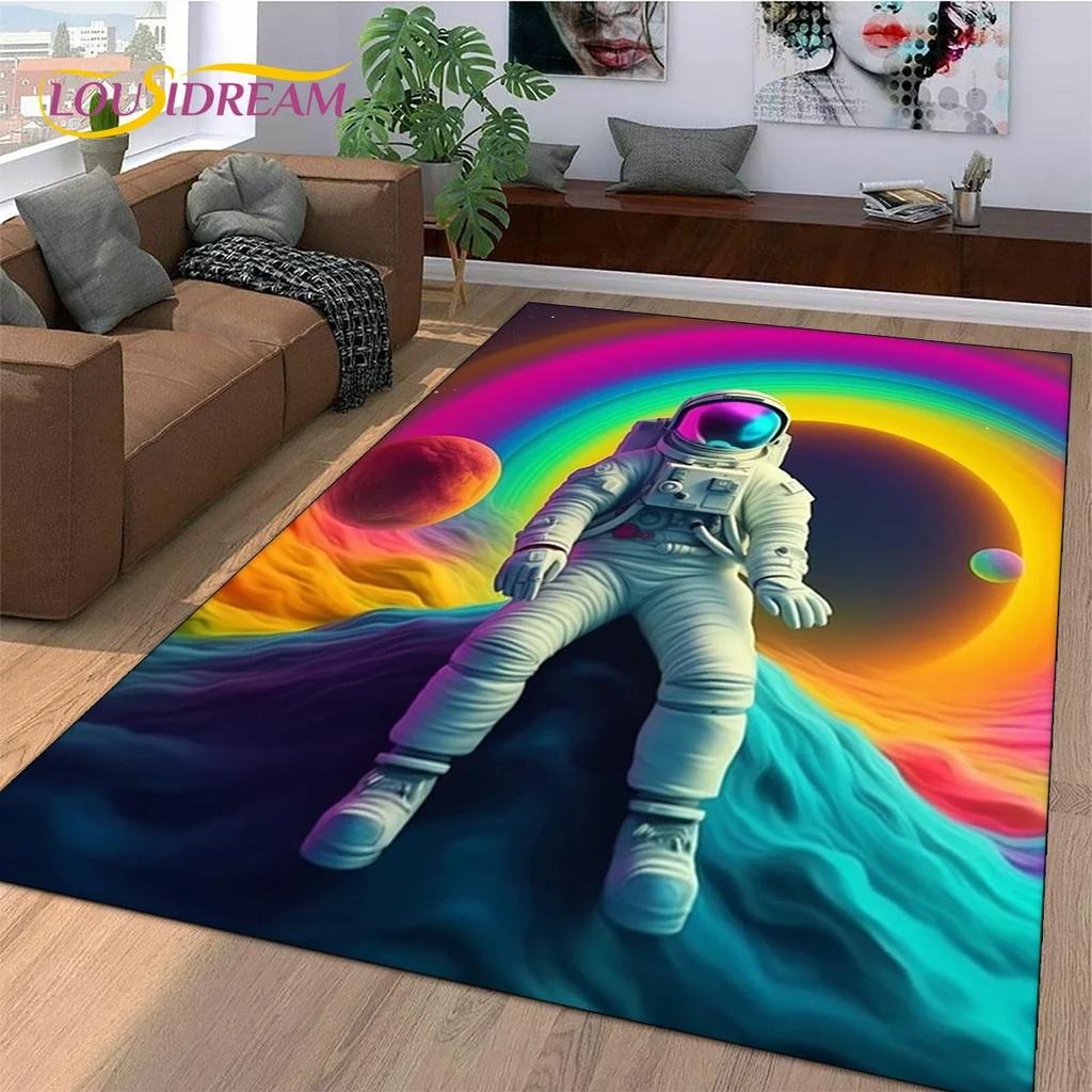 Astronaut Space Adventure Rug Cartoon Universe Floor Mat for Bedroom Living Room Large Decorative Rug for Sofa Home