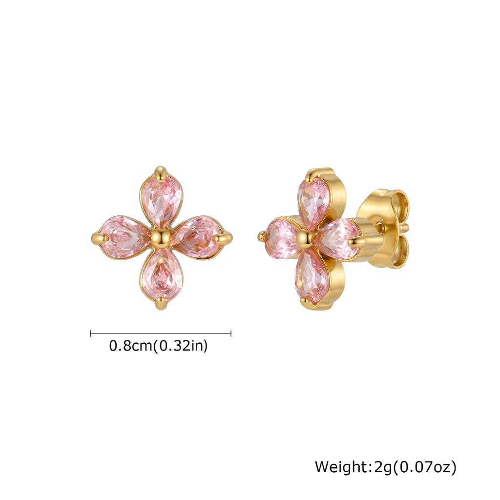 Stainless Steel CZ Stone Clover Flower Stud Earrings for Women Cartilage Ear Piercing Zircon Aros