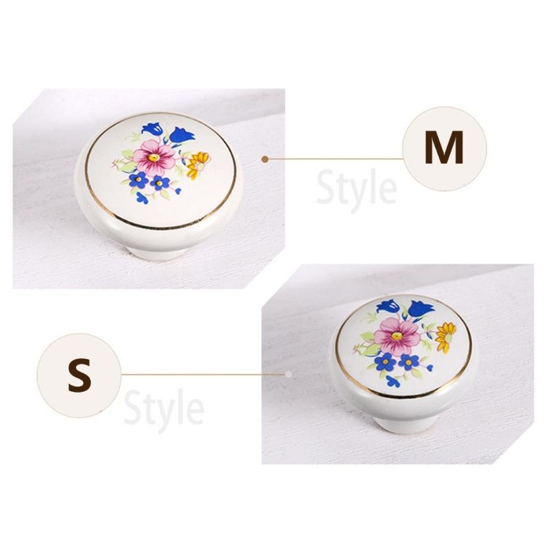 8Pcs Ceramics Single Hole Round Knob European Orchids Furniture Drawer Knob For Cabinet Drawer Closet Dresser
