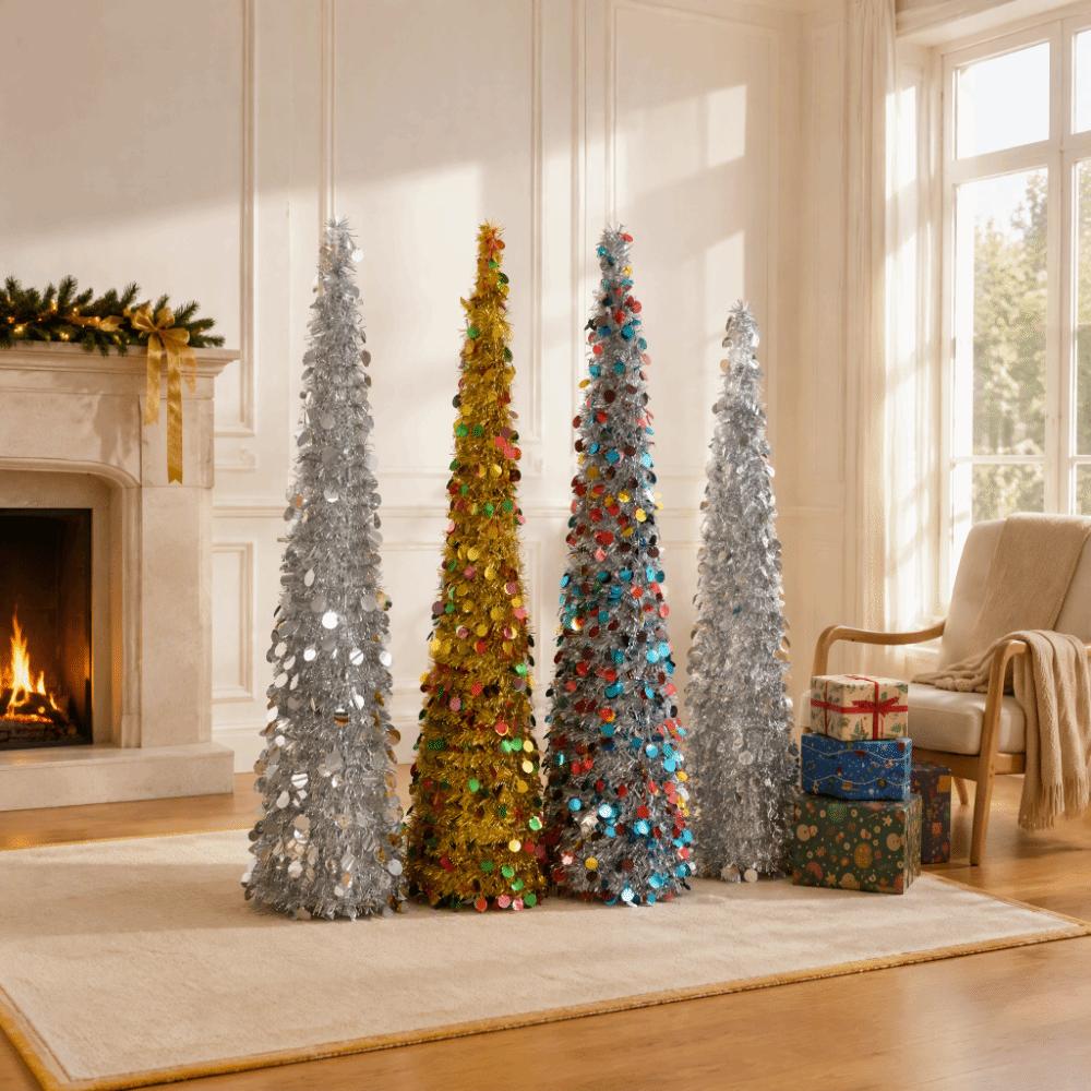 Foldable Pencil Tree Glitter Tinsel Artificial Christmas Tree Noel Christmas Tree Christmas Gift