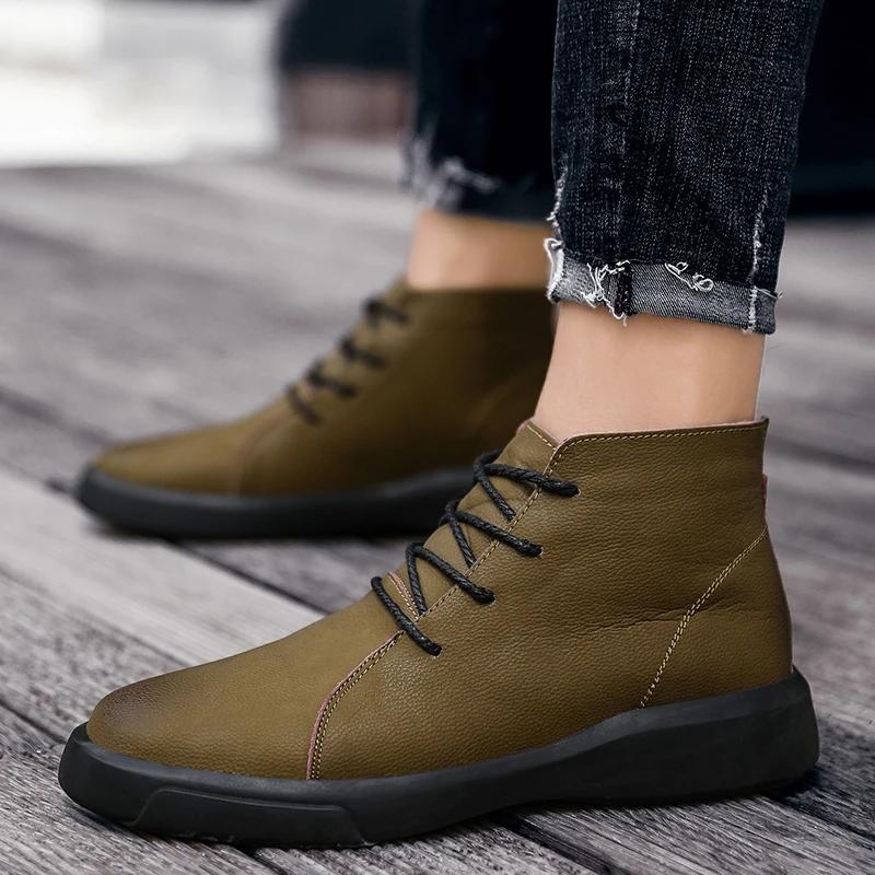 Men's Autumn and Winter New High-top Casual Shoes PU Leather Shoes Loafers Warm Men's Boots Ankle Boots Zapatillas Para Hombre