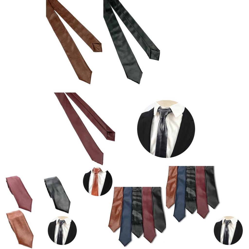 Herren Pu-Leder Krawatte Schmale Version 5,5 cm Breite Britischer Business-Stil Einfarbig