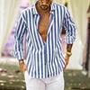 Camisa de manga larga de resort de playa transpirable informal de negocios a rayas para hombres