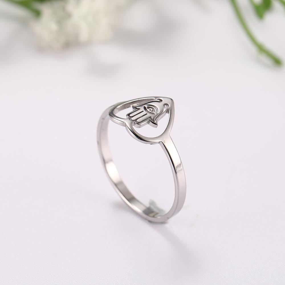 Anello Malocchio Hamesh Hamsa Mano Cuore Donna Amuleto Fortunato Palma di Fatima Acciaio Inossidabile Anelli Casual Gioielli Regalo di Compleanno