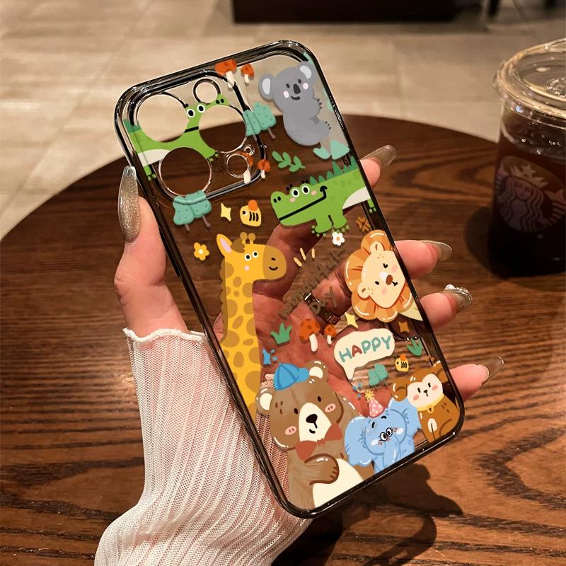 Cute Cartoon Animal Zoo TPU Phone Case For IPhone 15 14 13 12 11 Pro Max X XR XS 8 7 Plus, Clear Shockproof Protective Cover iPhone 13 PRO MAX