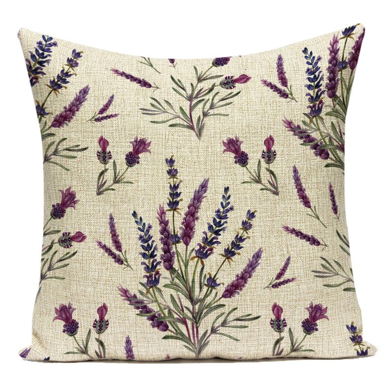 Decorative Throw Pillows Case Purple Lavender Flower Polyester Pillow Cushion Cover for Sofa Home Living Room Decoration