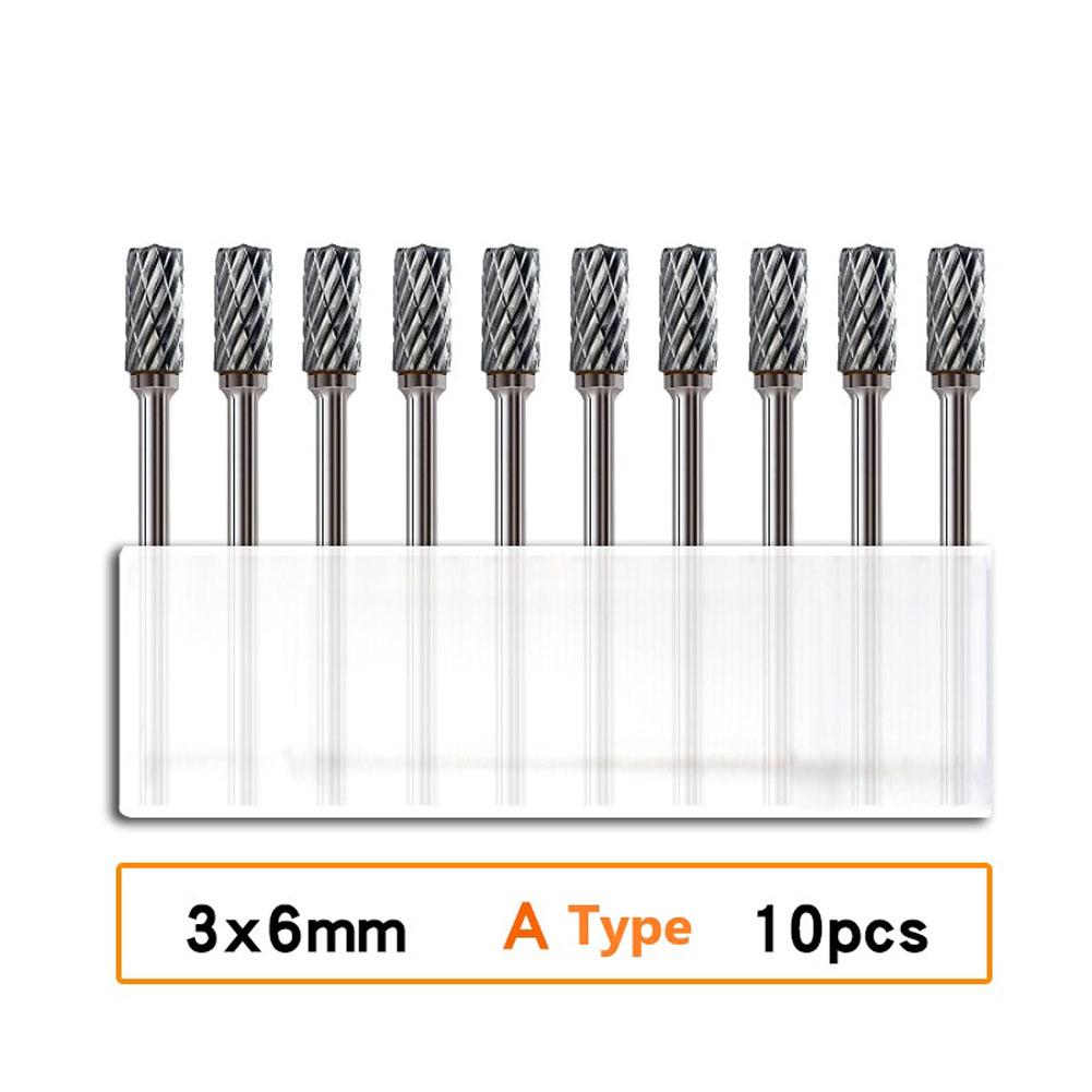 10PCS 3x6mm  Carbide Burrs Rotary Drill Grinder Carving Bit Double Cut Hand Tools Power Tool Accessories Household Supplies