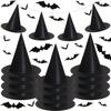 12pcs Black Halloween Witch Hats With 24pcs 3D Bats Wall Decor Halloween Costume Witch Accessories Caps Fancy For Halloween Party Decoration