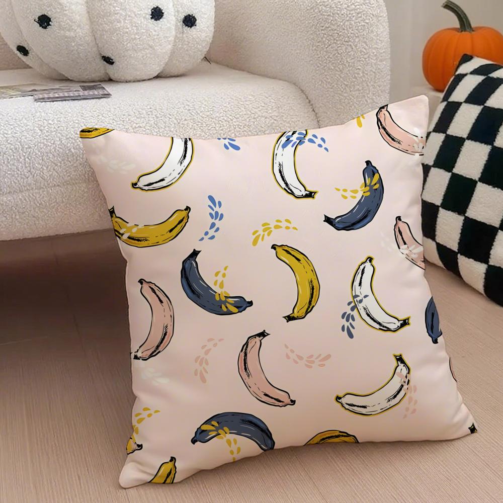 Pastoral Simple Handdrawn Banana Cushion Cover Throw Pillow Cover Hidden Button Durable Polyester Chair Cushion