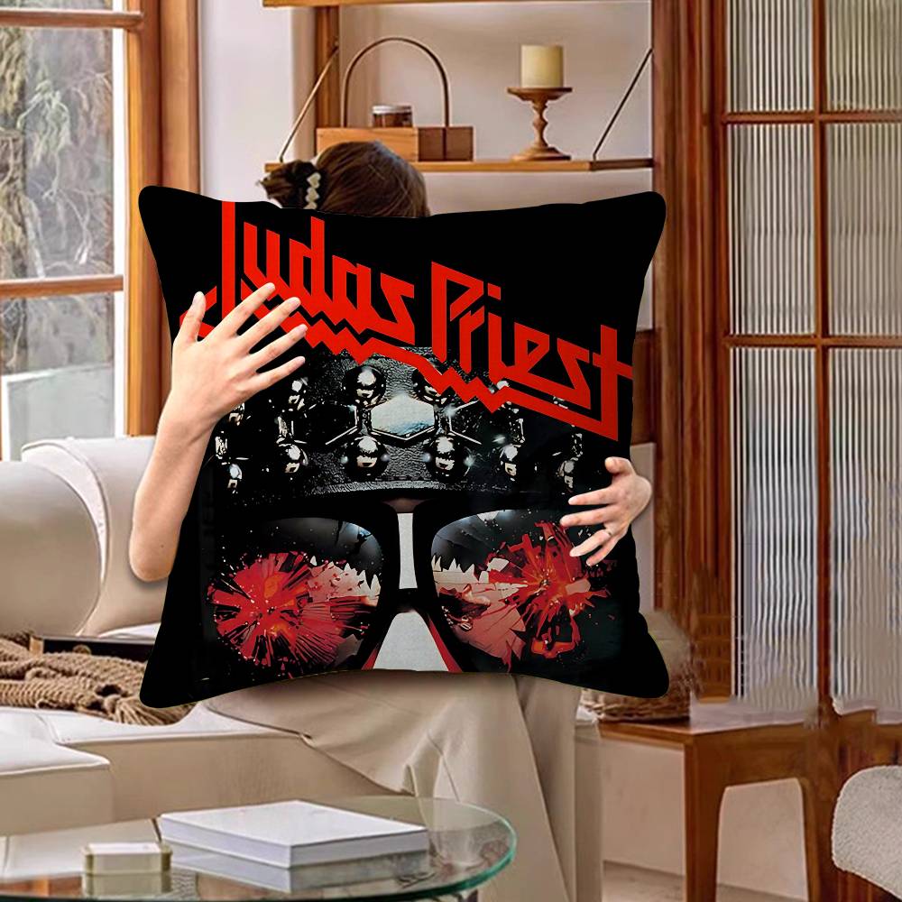 Donkere Heavy Metal Band J-Judas P-Priest Kussen Cadeaus Huis Kantoor Meubilair Slaapkamer Bank Auto Kussenhoes Hoes 45x45cm