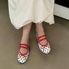 Mode Retro Rote Mary Jane Schuhe mit Punkten Damenmode Schmaler Riemen Schnalle Schleife Flache Sandalen Damen Bequeme Elegante Freizeitschuhe