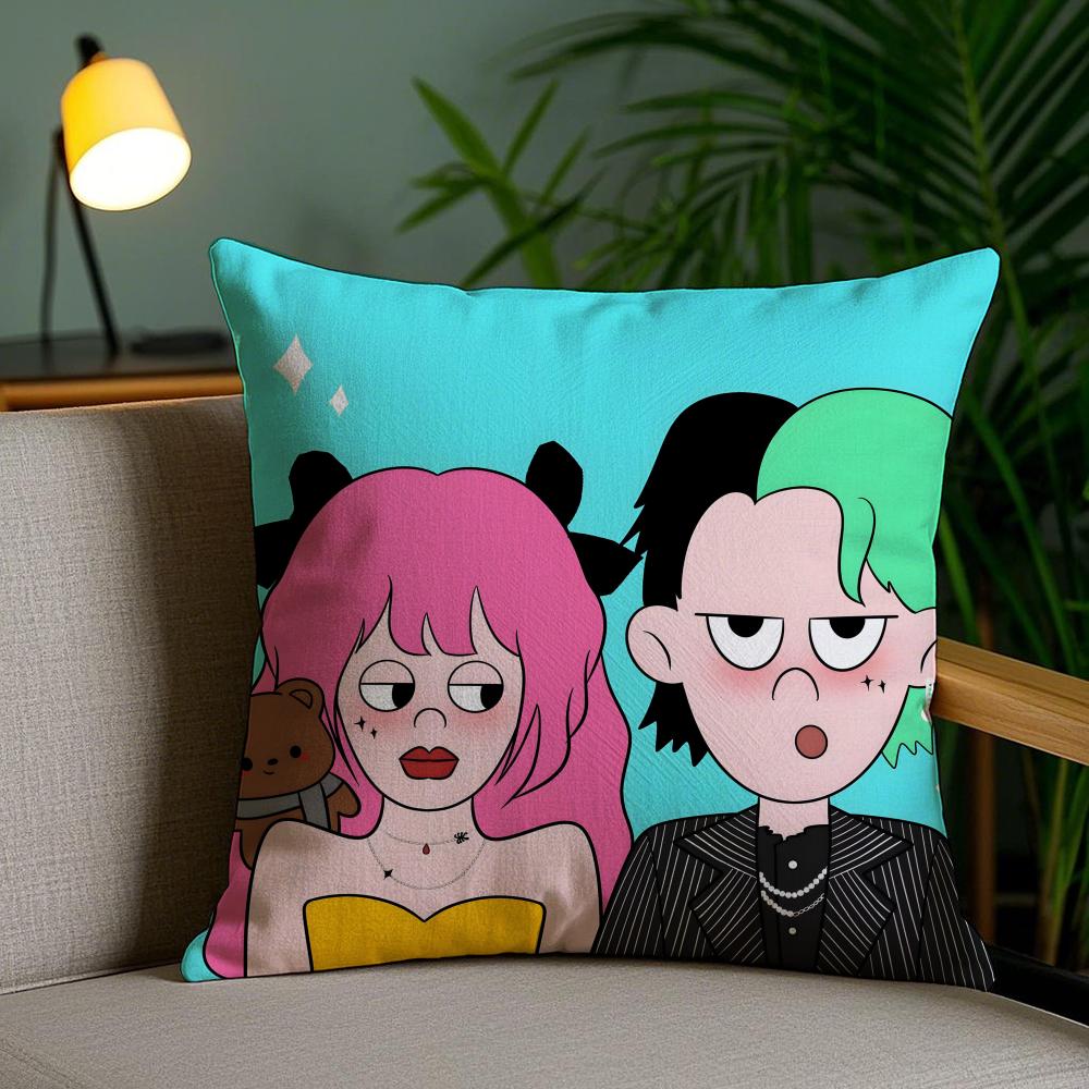 Cute Cartoon Couple Cushion Cover Soft Short Plush Double-Sided Printing Home Decor Machine Washable Pillow Case Gift