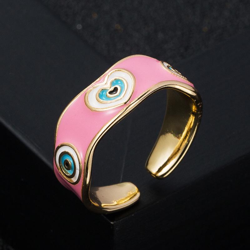 

European & American Fashion Heart-shaped Enamel Ring - Gold-plated, Trendy Hip-hop Style, Adjustable Open Finger Accessory Adjustable рожевий