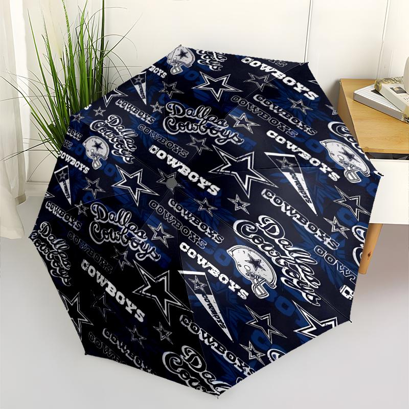 Dallas Cowboys Print Automatic Umbrella, 8 Rib Iron Frame, Plastic Handle, Suitable for Outdoor Travel &Daily , Ideal Gift
