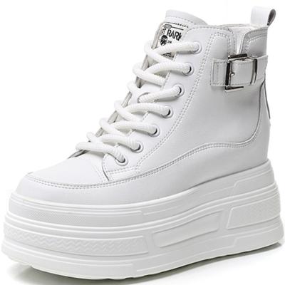 Piele Naturală PU Primăvară Toamnă Botine Femei Platformă Pană Amortizată Adidași Chunky Înalți Pantofi de Modă Toc 8CM