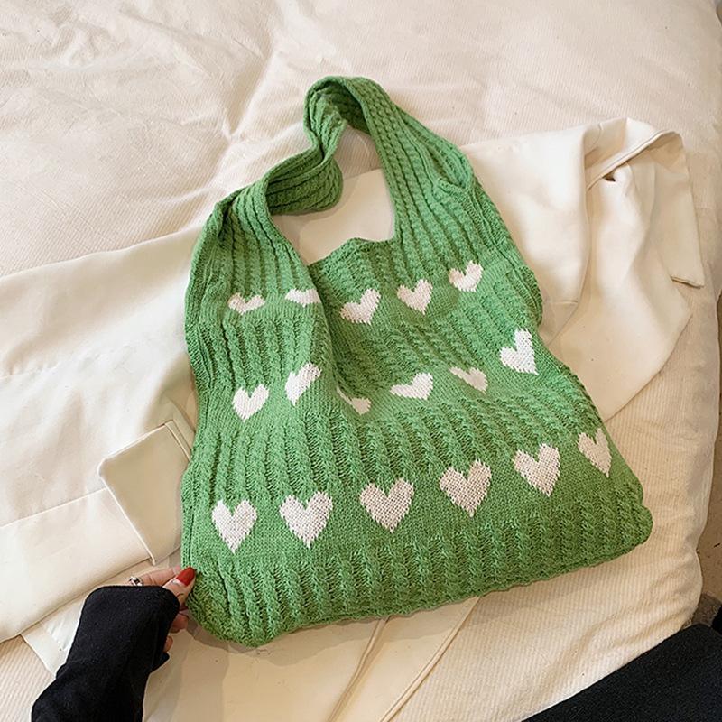 

1pc Knitted Bag, Heart-shaped Tote Bag, Women s Diagonal Shoulder Bag, Fashionable and Personalized Woven Bag зелёный