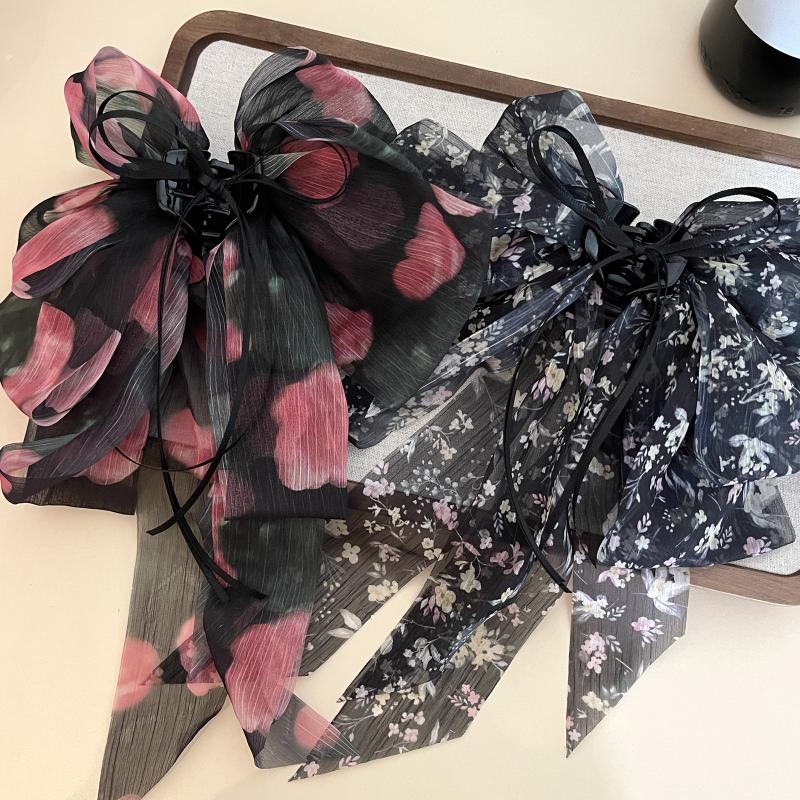 Drcená květina Vícevrstvá mašle Vlající stuha Sponka do vlasů Dámská Nízký ohon Skřipec na vlasy Zadní část hlavy Žraločí skřipec