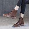 Women Genuine Leather Short Boots Round Toe Genuine Leather Handmade Retro Street Style Winter Warm Flats Ankle Boots
