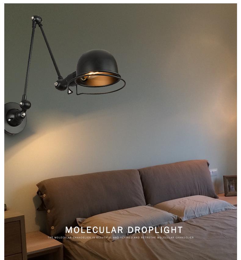 Nordic Industrial Retractable Swing Arm Wall Lamp - Modern Minimalist Design for Living Room or Bedroom