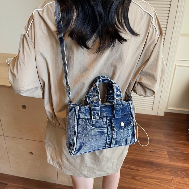 Bolso Cuadrado Pequeño de Mezclilla Bolso de Hombro Cruzado para Mujer