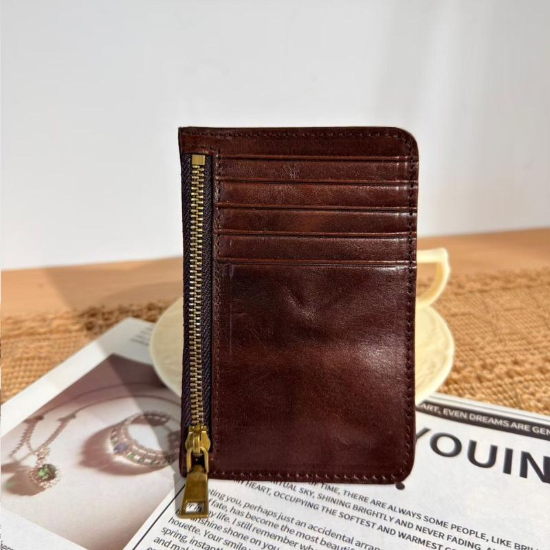 Genuine Leather Wallet for Women Vintage Slim Credit Card Holder with Zipper Coin Pocket