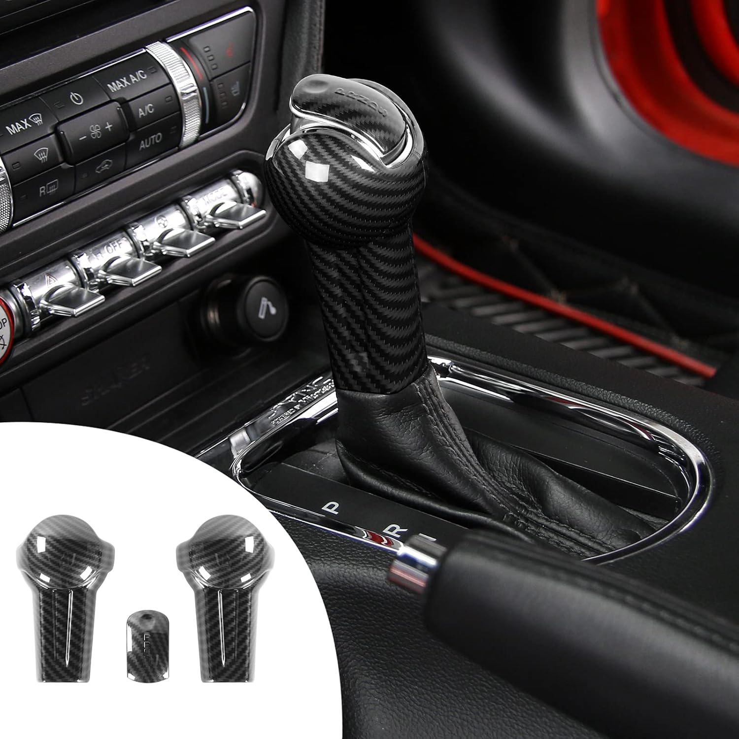 

RT-TCZ Carbon Fiber Gear Shift Knob Cover Trim Interior Accessories for Ford Mustang 2015 2016 2017 2018 2019 2020 2021