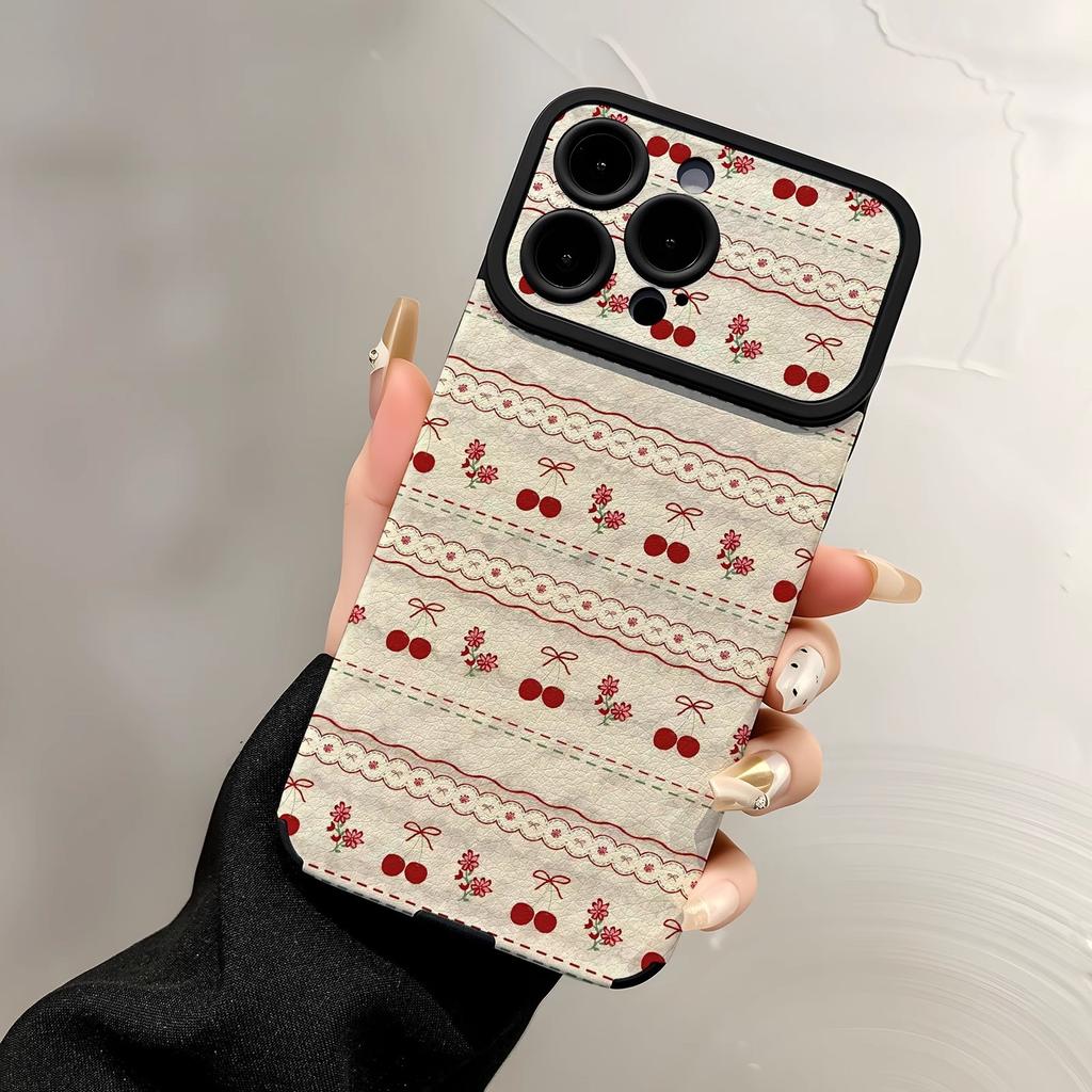 The New Bow Cherry Is Suitable for Apple 17promaxs Mobile Phone Case iPhone15/14pro Simple Leather Pattern.