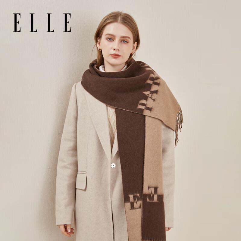 ELLE Women's 100% Wool Double-sided Jacquard Scarf