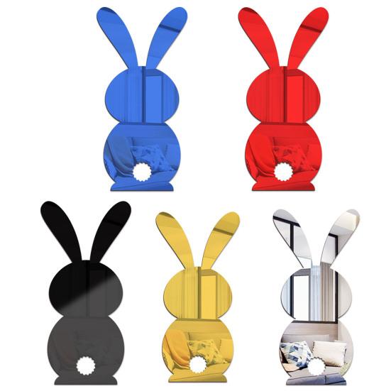 Autocollant mural décoratif attrayant couleur unie, miroir en forme de lapin, décalcomanies de carreaux, décoration de maison, DIY bricolage