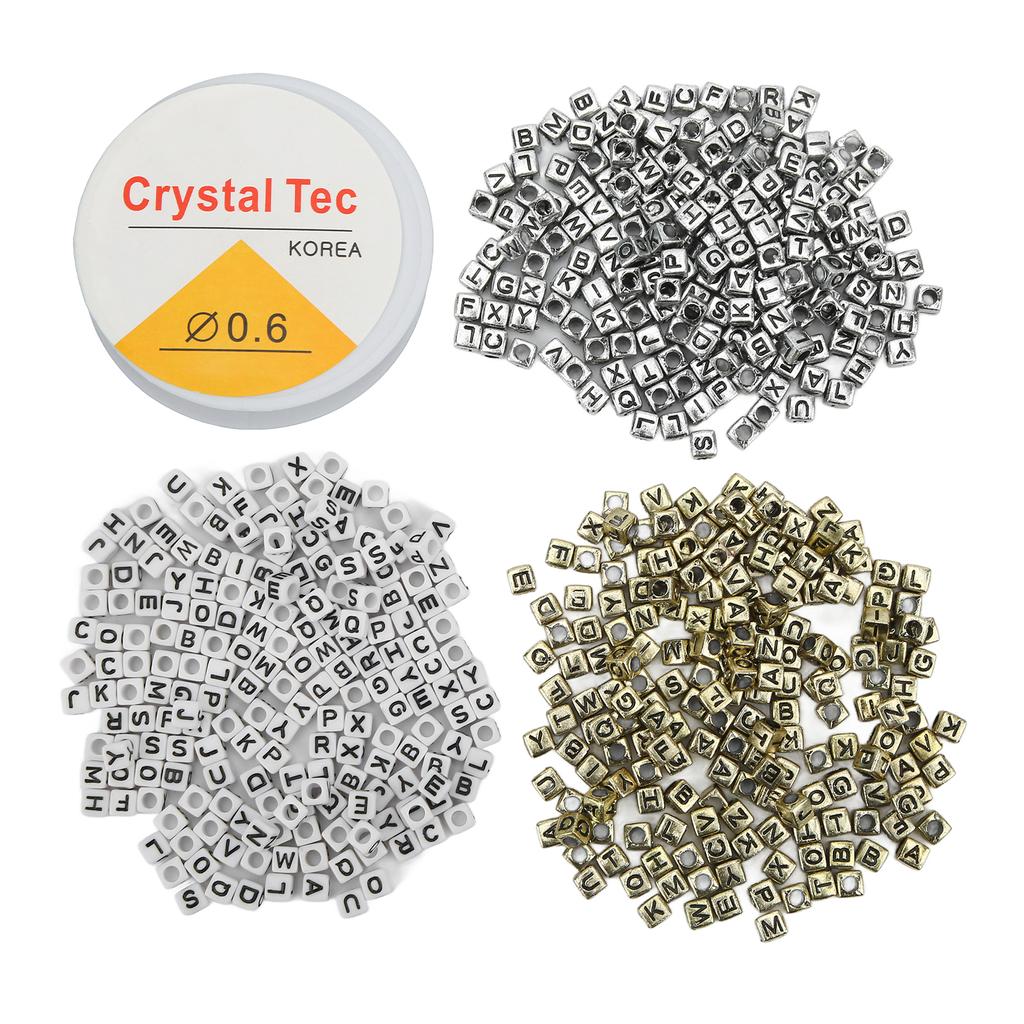600 Stück Buchstabenperlen mit Angelschnur Hand-Auge-Koordination stimulieren Vorstellungskraft Weißgold Silber