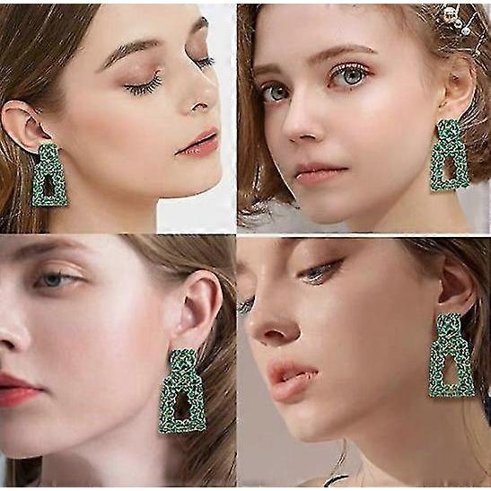 2 Clip On Earrings Women's Statement Drop Earrings Large Rectangle Drop Earrings Handmade Geometric