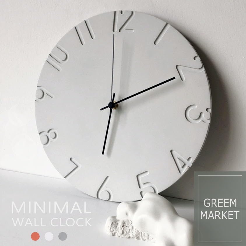GREEM MARKET GMS02484 Wall Clock - Modern, Minimalist, Nordic Design, Stylish, Simple, Inorganic, Made of Cement Concrete, Industrial Style,