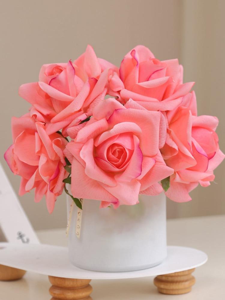 1 Bunch Real Touch Roses 5 Heads Artificial Roses Flower Silk Fake Curly Rose Flower Arrangement Bouquet for Home Party Wedding Decoration