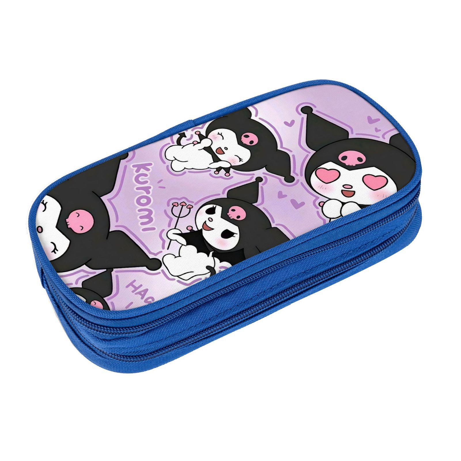 Kuromi Blue Double-Layer Pencil Case for School Students - Unisex Cartoon Design