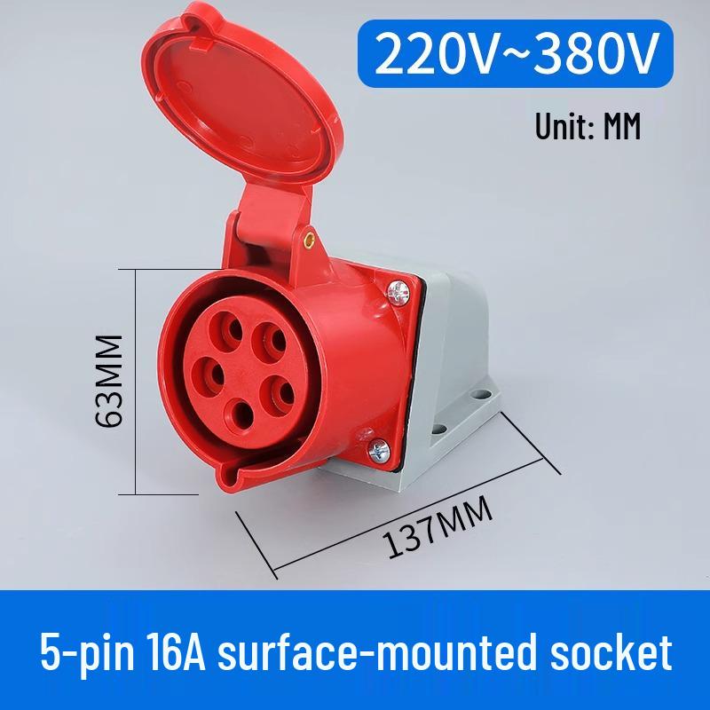 Waterproof 3-Pin 5-Hole Industrial Socket Connector (16A/32A) - Male-Female Mating, Non-Explosion-Proof.