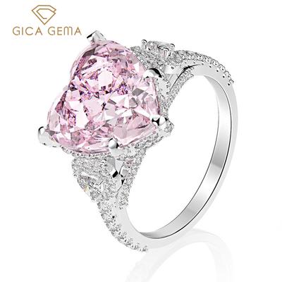 Кільця з діамантами з високим вмістом вуглецю 925 проби Срібло 12*12 мм Серце Рожевий дорогоцінний камінь Унікальний дизайн Романтичні вишукані прикраси на пальці Подарунки для весілля