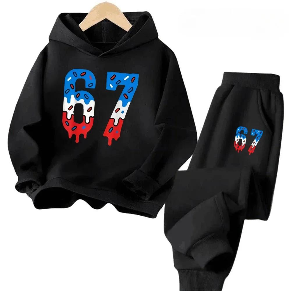 67 Chic Children's Hoodies Set Korean Streetwear Block Tracksuit Fashion Comfortable Kids Sweatshirt 2 Pcs Sets Pant Suit