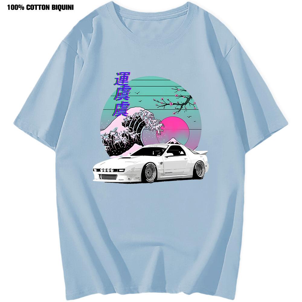 Anime T-shirt För Japansk Vaporwave JDM Legendbil RX7 Tryck T-shirts Harajuku Japanska Bilar Herr 100% Bomull Klassisk T-shirt