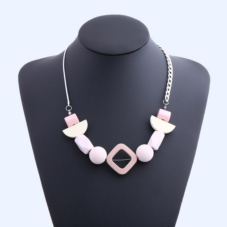 JMXD-Geometrische Anhänger Halskette Frauen, Übertrieben Schmuck, Holz Perlen, Zubehör