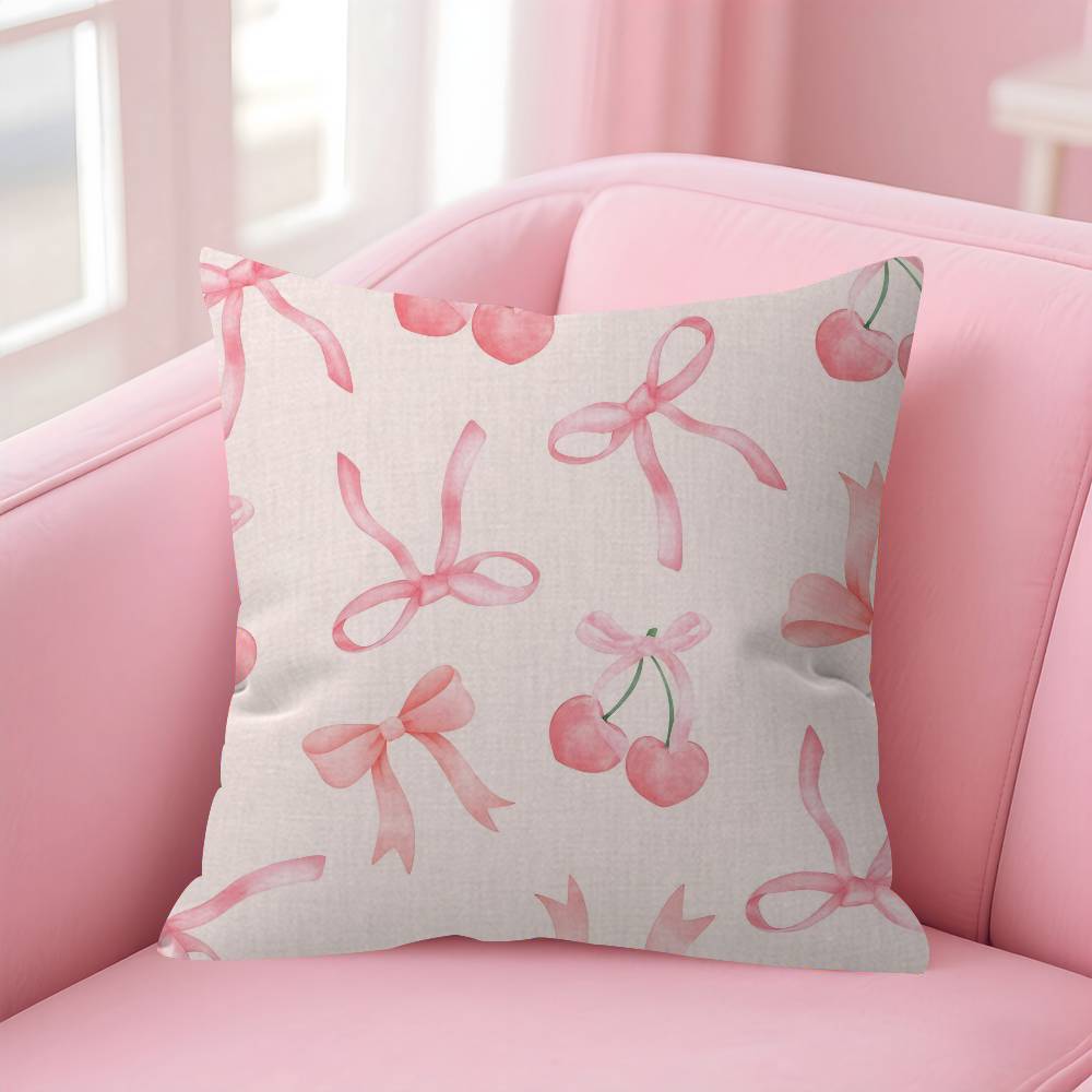 Pink Bow Cherry   Pillow Cover Design cushion Cover decor Holiday Decorati